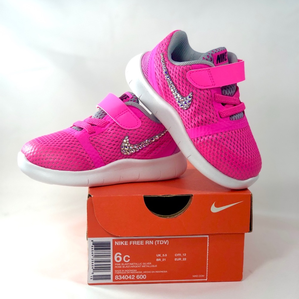 SOLD 💎 Bling Nike Free Run toddler girls size 6c - Picture 2 of 8